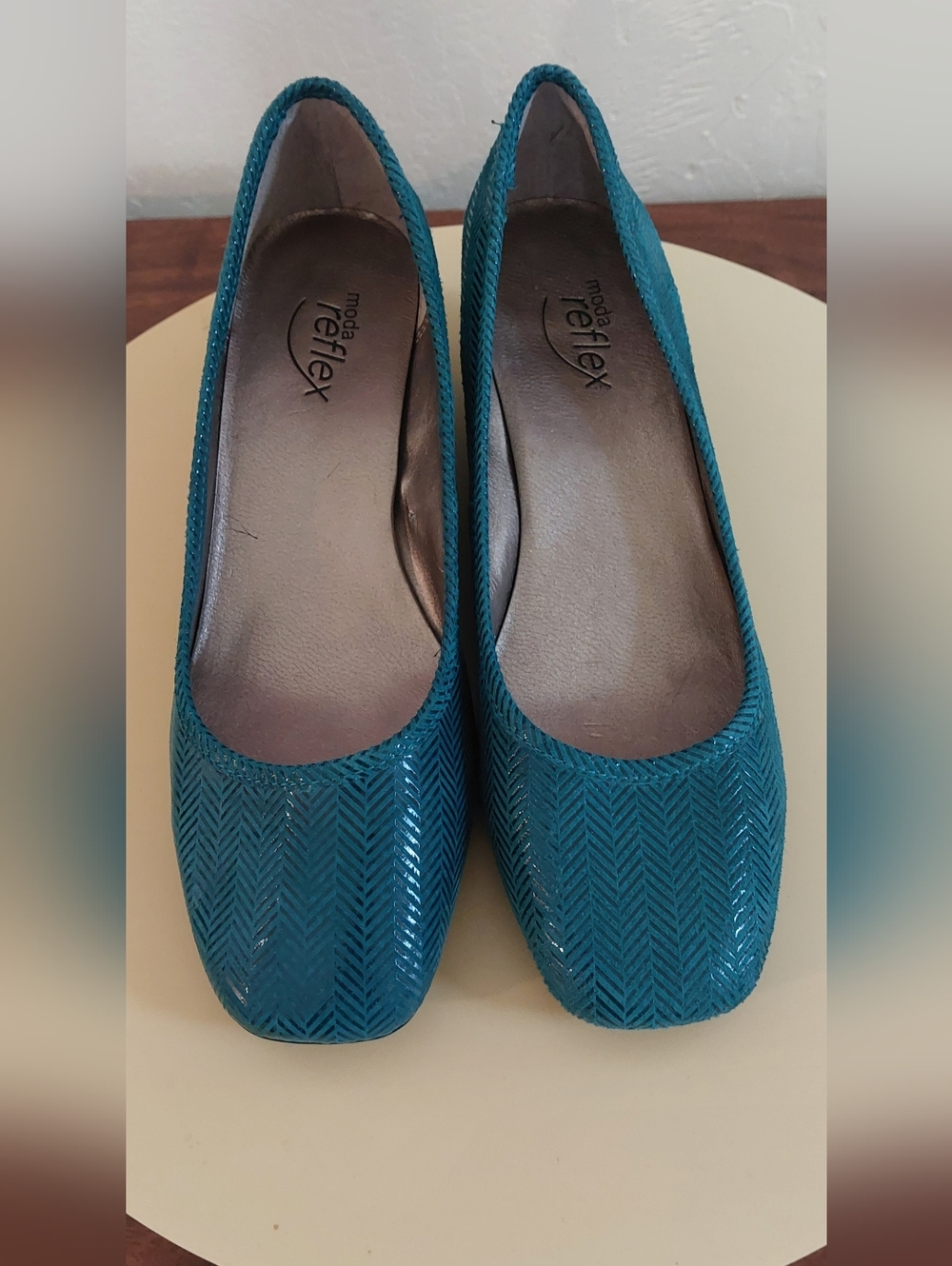 NWOTs Moda Reflex Teal, Patterned Ballet Wedge Shoe